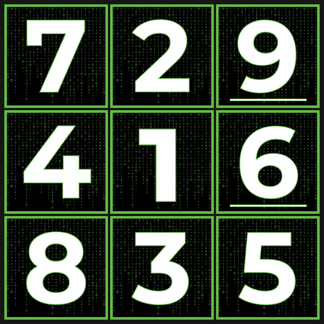 Nine shuffled green Code Lock number tiles arranged in a three by three grid