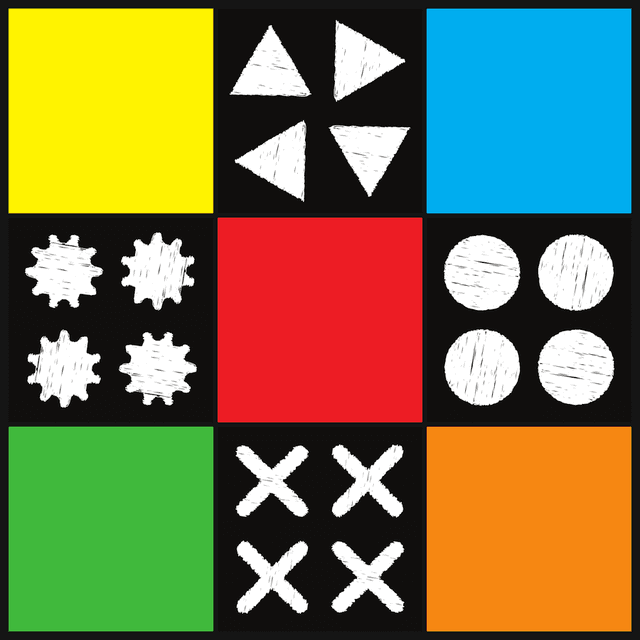 Color and pattern Tile Tango faces arranged in a three by three grid